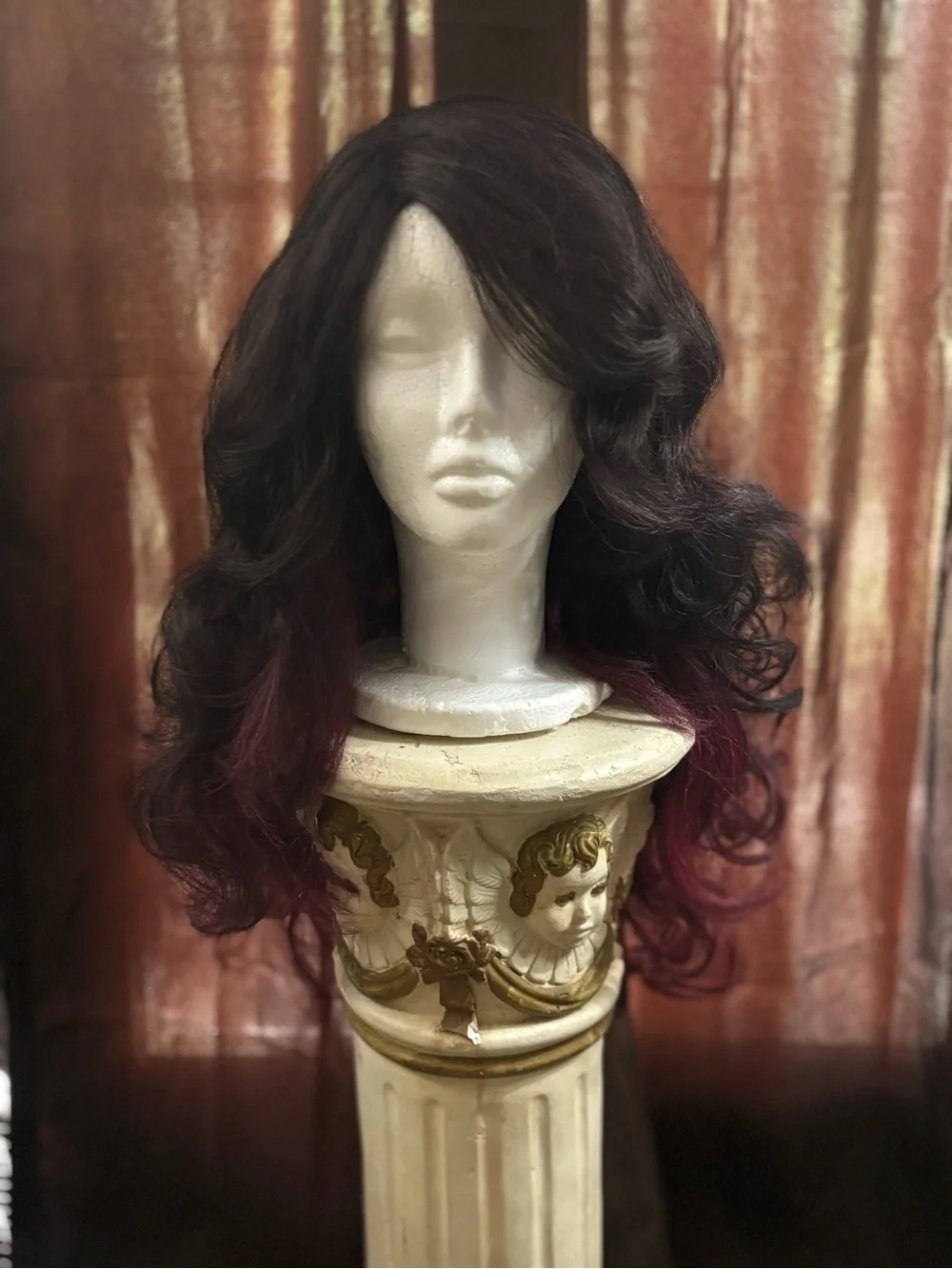 Black to Burgundy Ombre Long Wavy Women’s Lace Front Wig